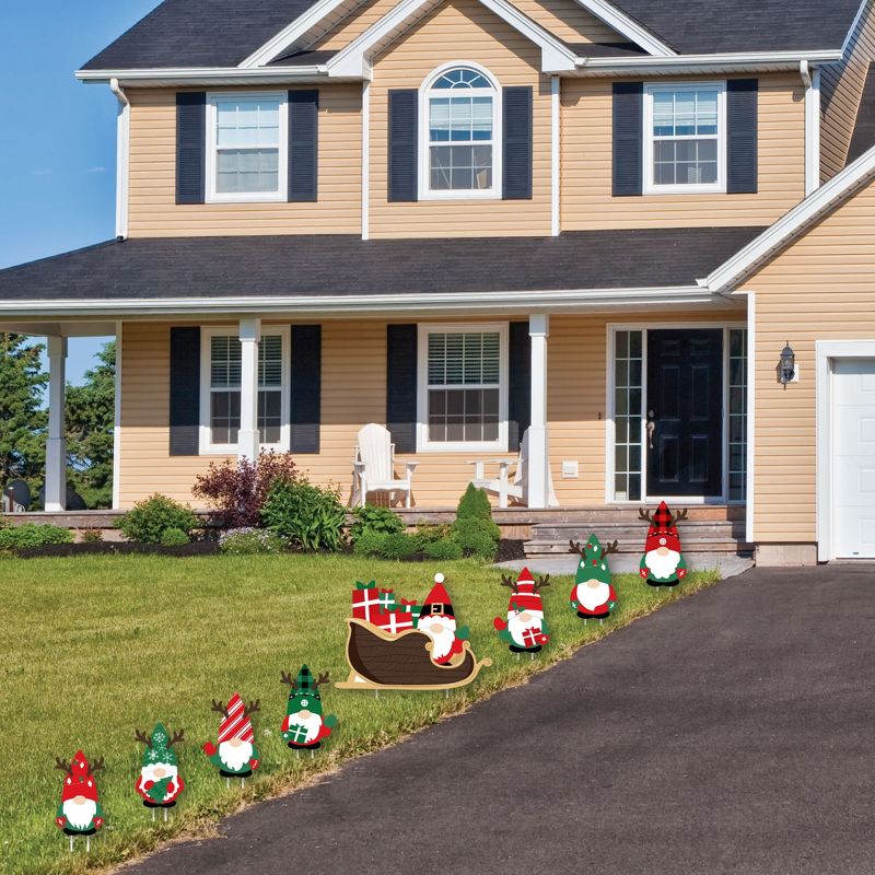 Big Dot of Happiness Red and Green Holiday Gnomes Santa Sleigh - Yard Sign and Outdoor Lawn Decorations - Christmas Party Yard Signs - Set of 8, 2 of 8