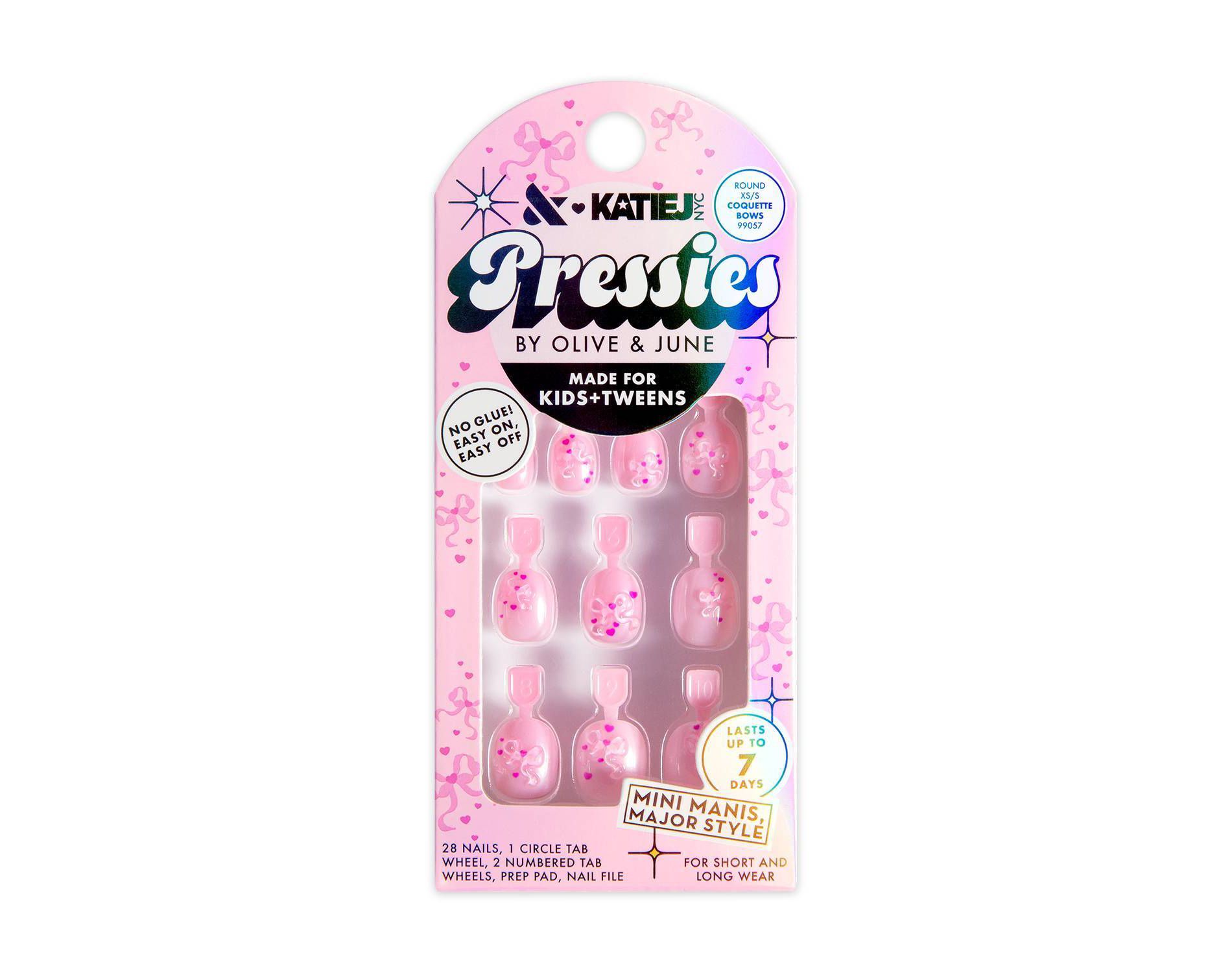 Olive & June Pressies Fake Nails - Katie J - XS/S Round - Coquette Bows
