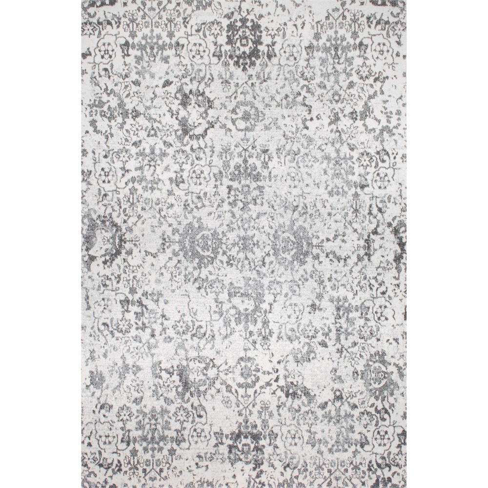 6'7inx9' Floral Damask Rosemary Area Rug Gray - nuLOOM