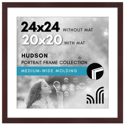 Americanflat 24x24 Picture Frame with Polished Plexiglass - 20x20 with Mat or 24x24 Without Mat - Hudson - Wide Square Frames - Mahogany