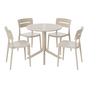 WestinTrends Playa Modern 5-Piece Resin Round Patio Dining Table Set with Stackable Patio Dining Chairs - 1 of 4