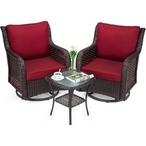 Acekool 3-Piece Swivel Rocking Chair Set - Outdoor Rattan with Side Table - 1 of 4