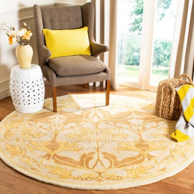 Hand-Tufted Beige and Gold Wool Round Area Rug, 6'