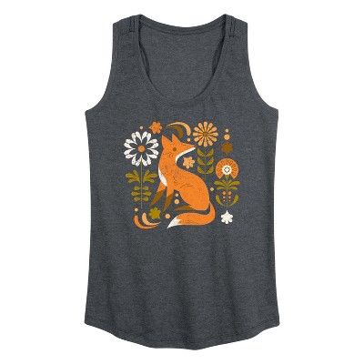 Women's Instant Message Autumn Fox & Flowers Graphic Racerback Tank - Heather Charcoal - Medium
