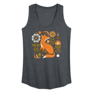 Women's Instant Message Autumn Fox & Flowers Graphic Racerback Tank - Heather Charcoal - Medium - 1 of 4