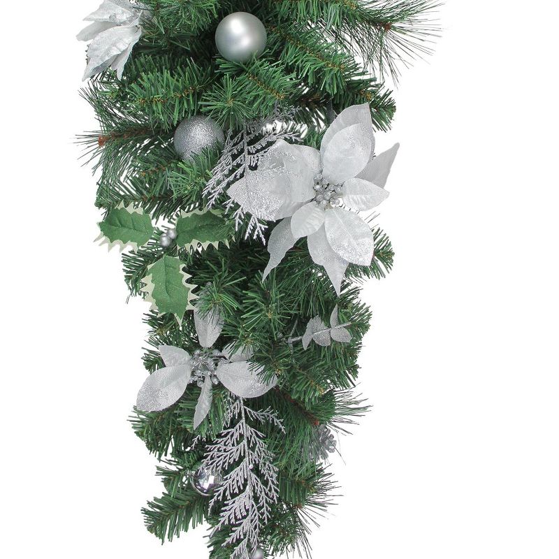 Northlight 32" Unlit Silver Poinsettia and Pinecone Artificial Christmas Teardrop Swag, 2 of 3