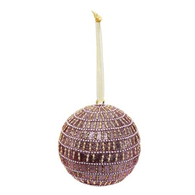 HomeRoots Set of Four Gold And Pink Glitter Handcrafted Shatterproof Ball Ornaments