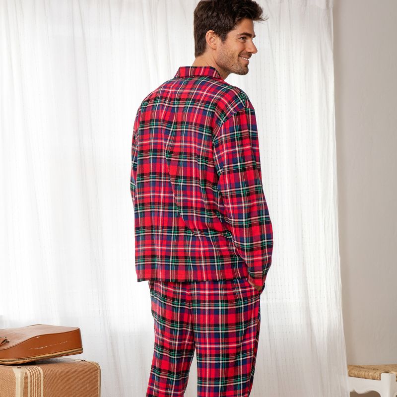 Men's Soft Cotton Flannel Pajamas Lounge Set, Warm Long Sleeve Shirt and Pajama Pants with Pockets, 3 of 7