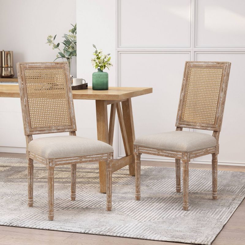 Set of 2 Regina French Country Wood and Cane Upholstered Dining Chairs - Christopher Knight Home, 3 of 13