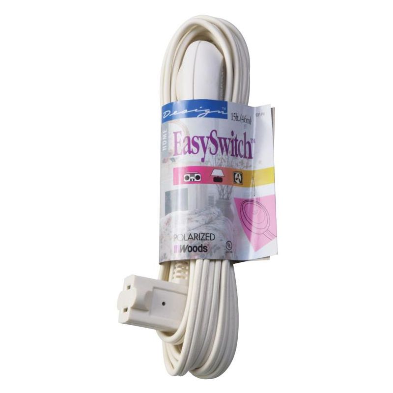 Woods Easy Switch Indoor 15 ft. L White Extension Cord 16/2 SPT-2, 1 of 2