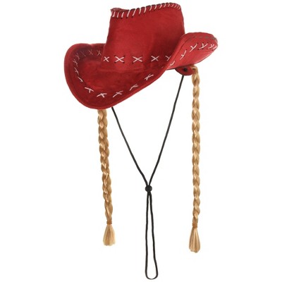 Adult Cowgirl Hat with Braids Accessory Halloween Costume