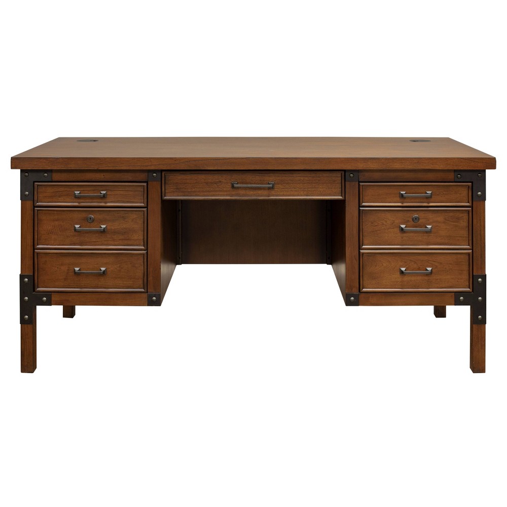 Photos - Office Desk Martin Furniture Addison Half Pedestal Desk Auburn : Sturdy Office Furniture with File Storage, No Assembly Required