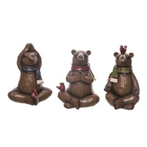 Transpac Small Resin Small Yoga Bear Figurine Set of 3 Christmas Home Decorations - 1 of 1