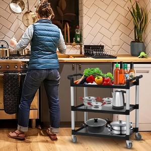 360 Degree Restaurant Cart, 42"Wx 20"Dx 39"H Heavy Duty Rolling Food Service Cart, 3 Shelf Plastic Utility Cart with Lockable Wheel - 1 of 4