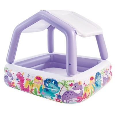 Intex 57470EP 5-Foot Square Kiddie Pool Inflatable Sun Shade Kids Swimming Pool With Canopy, Ocean Scene