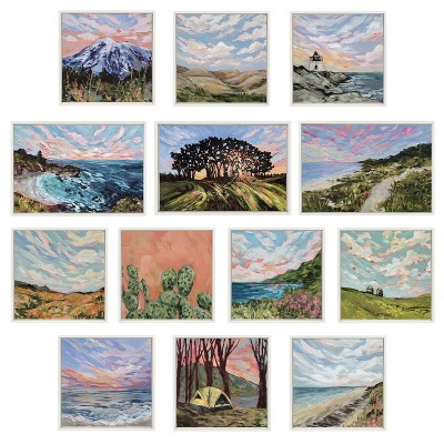 Mount Rainier Colorful Landscape Canvas Print with White Frame, 22x22
