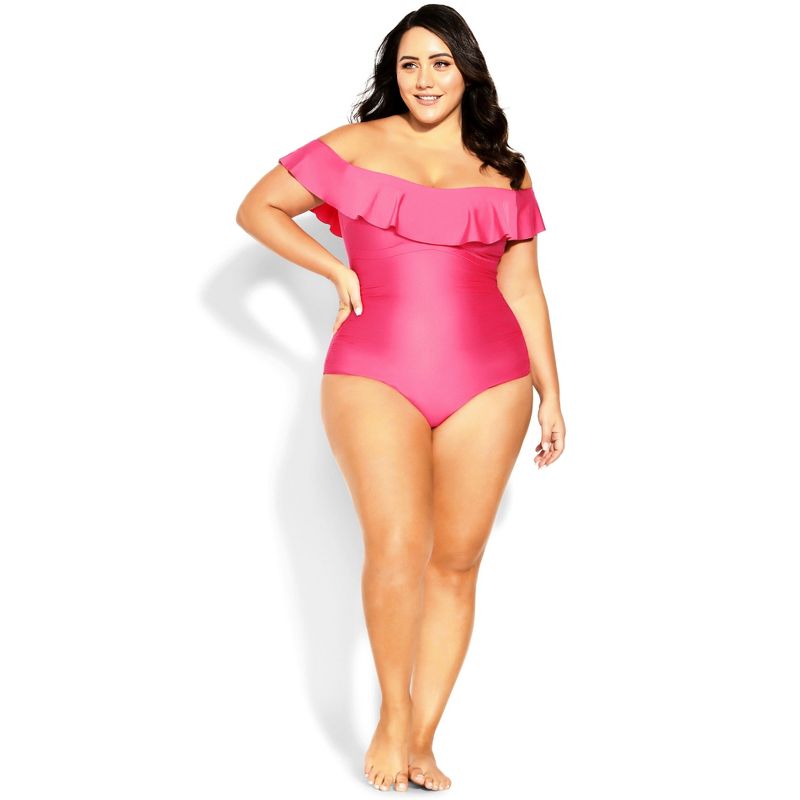 Women's Plus Size Ingrid Ruffle 1 Piece - fuchsia pink | CITY CHIC, 3 of 9