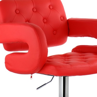 Red Faux Leather Adjustable Swivel Bar Stool with Chrome Base