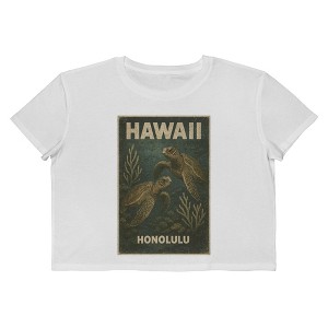Rerun Island Women's Hawaii Honolulu Turtles Short Sleeve Graphic Cotton Cropped Loose T-shirt - Bright White L - 1 of 4
