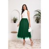 Women's 2-Layer Tulle Midi Skirt - Tiered A-Line Long Skirt with Elastic Waist for Winter Irregular Dark Green - 4 of 4