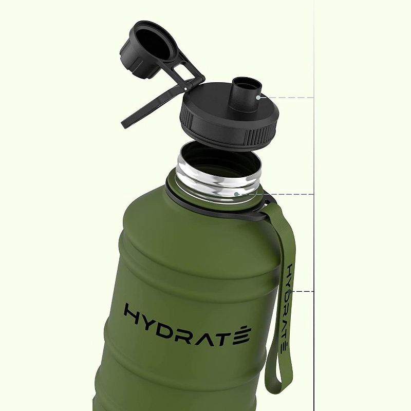 HYDRATE 1.3L Stainless Steel Water Bottle with Nylon Carrying Strap and Leak-Proof Screw Cap, Green, 3 of 5