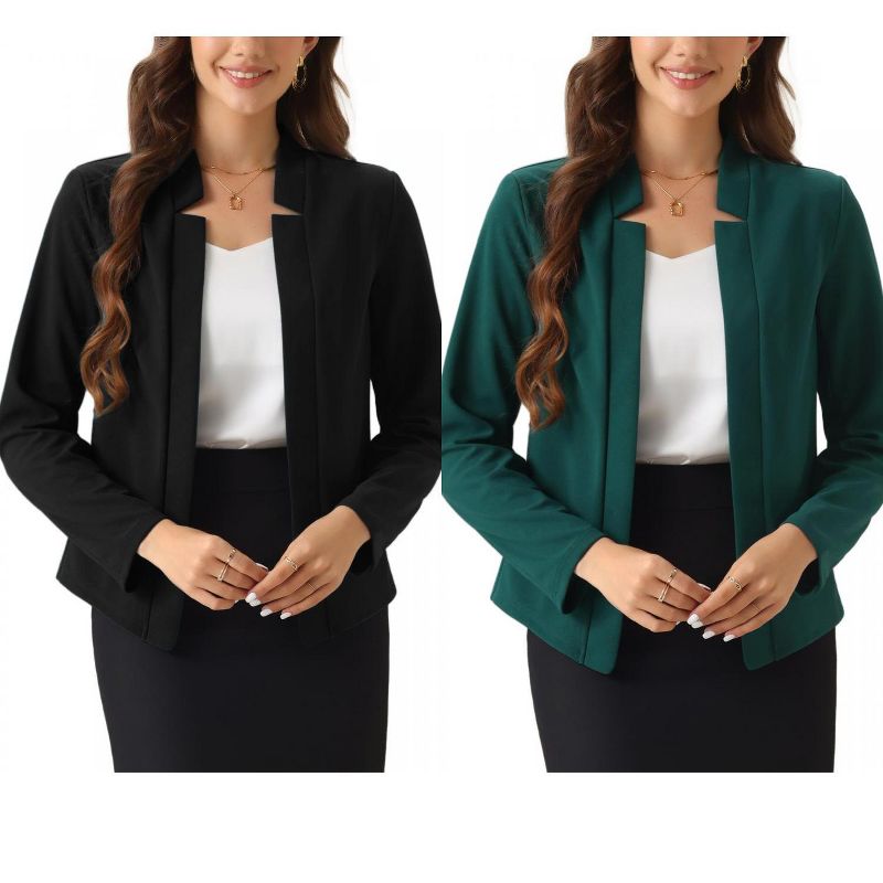 INSPIRE CHIC Women's Open Front Long Sleeve Business Work Office Blazer 2 Packs Black/Green Small