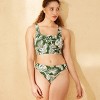 Women's Reversible Mid-Rise High Leg Medium Coverage Hipster Bikini Bottom - Shade & Shore™ Green Palm Print - 3 of 4