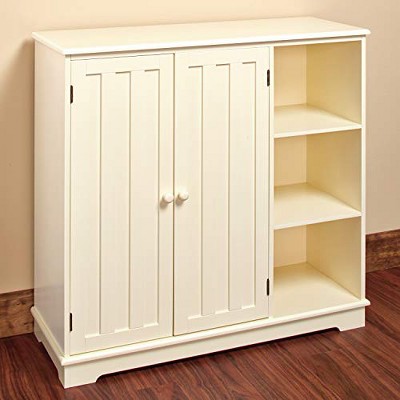 White Beadboard Buffet Cabinet with Storage Shelves