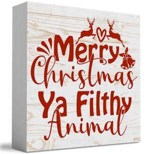 Rustic Winter Merry Christmas Ya Filthy Animal Tree Wood Box Sign - 1 of 4