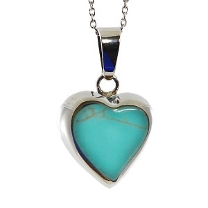 Sterling Silver Pendant with Inlay Heart - Turquoise, Women