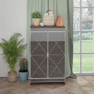 Mirrored Cabinet With Double Door Storage, Shoe Storage Cabinet With Decor Mirrored, Accent Cabinet With Removable Internal Dividers-Cuddlewood - 1 of 4
