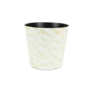 HomeRoots 11" Cream Chevron Recycled Plastic Indoor Outdoor Round Pot Planter - 1 of 3
