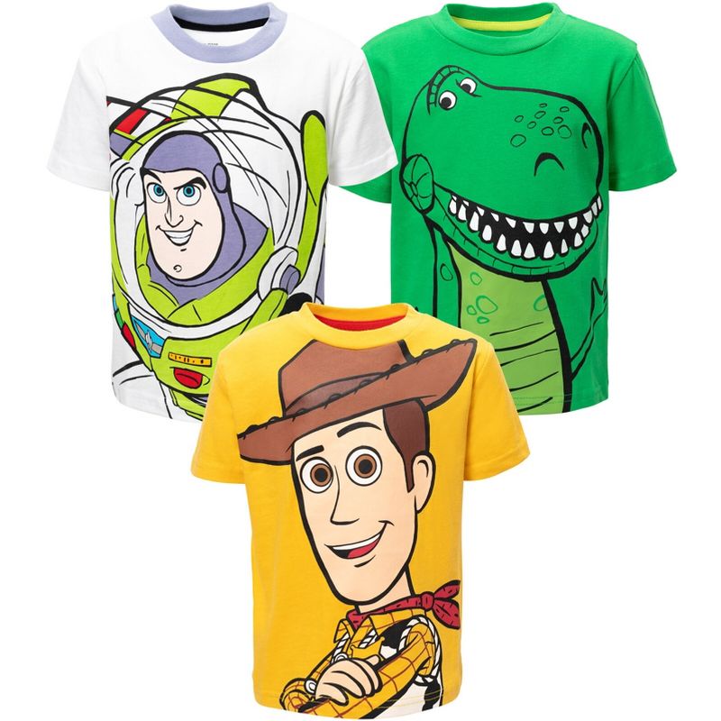 Disney Pixar Toy Story Rex Buzz Lightyear Woody 3 Pack T-Shirts Toddler, 1 of 10