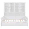 Twin/Full Size Wooden Daybed with Glass-Door Storage Cabinets, Built-in LED Lighting, Drawers and Open Shelves, White/Gray-ModernLuxe - 4 of 4