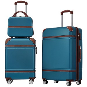 NAYSAYE Luggage 3 Piece Set with Cosmetic Case Hardside Spinner Suitcase TSA Lock Expandable for Travel, Blue, 17.7"*11.2"*26.4" - 1 of 4