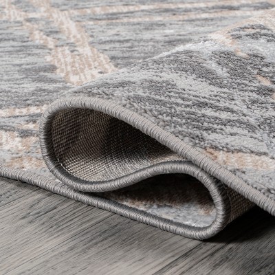 Beige and Gray Abstract 8' x 10' Synthetic Area Rug