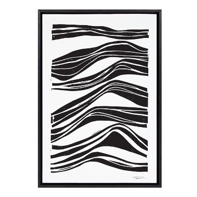 Kate and Laurel Sylvie Abstract Waves Framed Canvas by Statement Goods, 23x33, Black