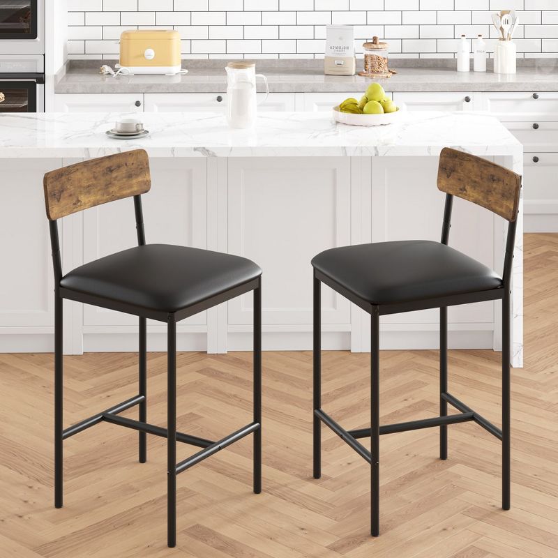 Whizmax Bar Stools Set of 2, Kitchen Bar Stools with Footrest for Kitchen Island, Apartment, Counter Bar, Rustic Brown, 2 of 9