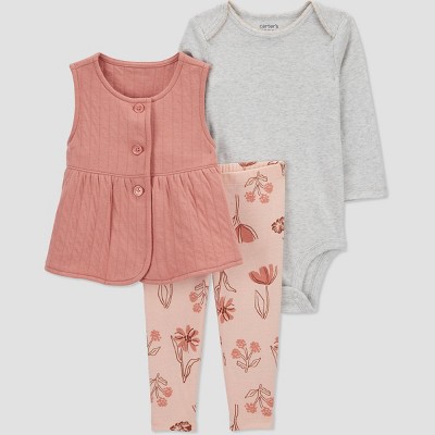 Image of Carter's Just One You® Baby Girls' Quilted Floral Top & Bottom Set - Brown Newborn