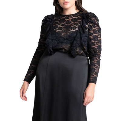 ELOQUII Women's Plus Size Lace Ruffle Top