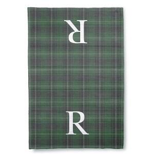 Personalization Mall Christmas Plaid Waffle Weave Kitchen Towel, Green Plaid - 1 of 4