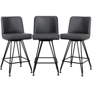 Bekrvio 26" Swivel Counter Height Bar Stools with Back-Faux Leather/Velvet Upholstered, V-Shaped Metal Legs-Modern Counter Stools for Kitchen Island - 1 of 4