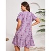 YESFASHION Women Plus Size Mini Dress Floral Casual Dress Short Sleeve Button Dress Ruffle V Neck Summer Dress - 4 of 4