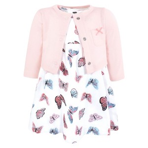 Hudson Baby Infant and Toddler Girls Cotton Dress and Cardigan Set, Sweet Butterflies - 1 of 4
