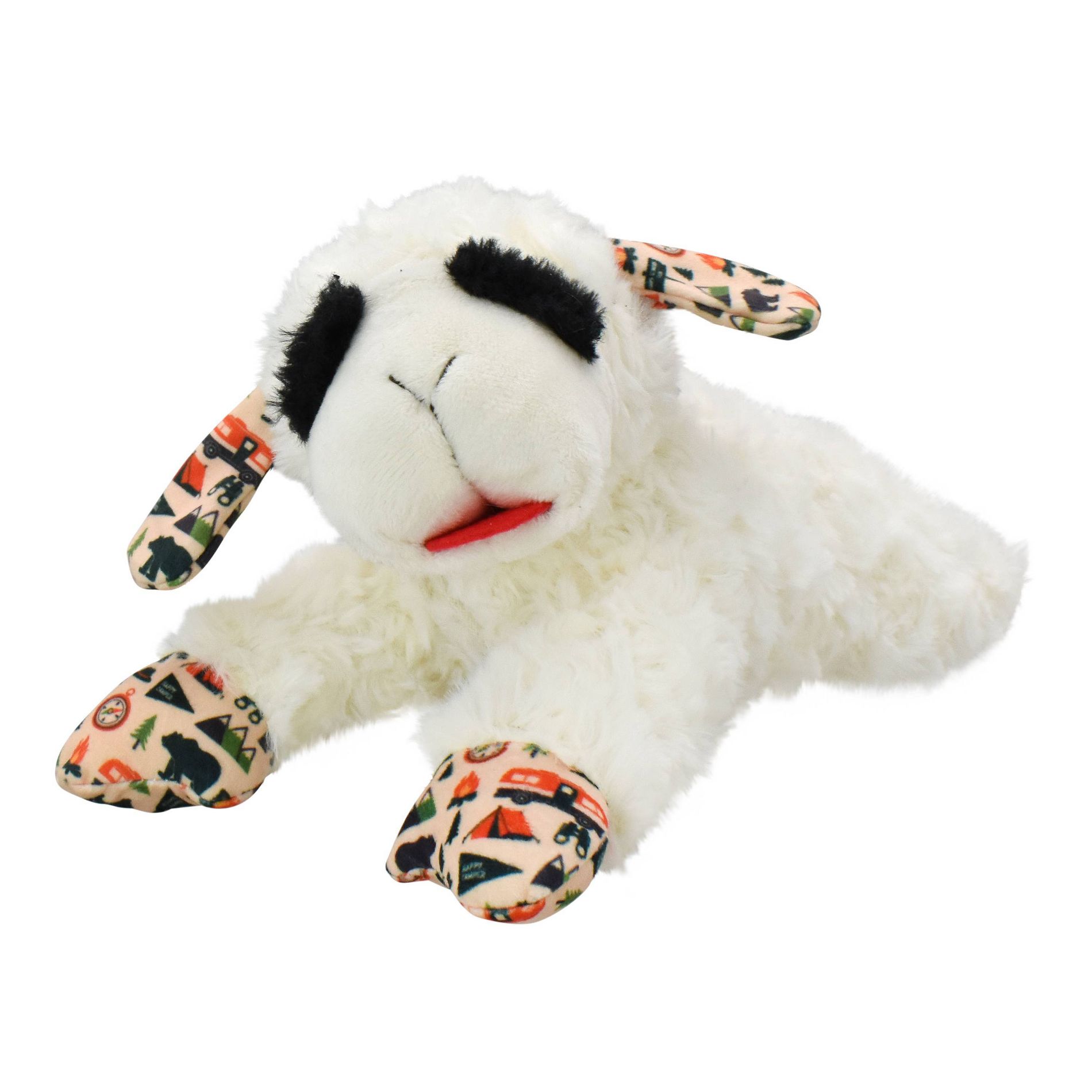 Multipet Lamb Chop with Camping pattern Dog Interactive Toy - White
