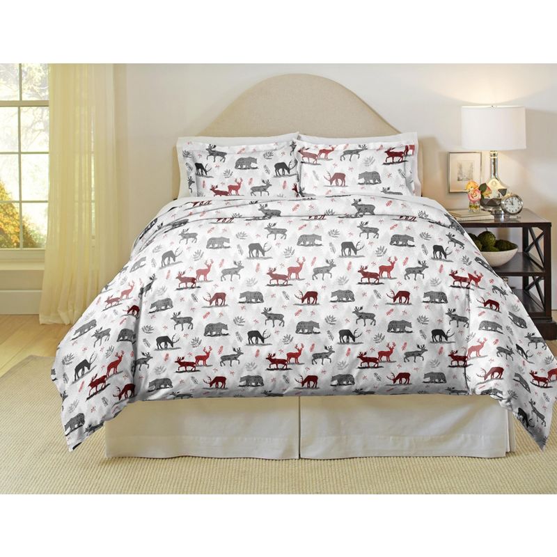 Pointehaven 180 GSM 100% Cotton Heavy Weight Flannel Printed Oversized Duvet Set, 1 of 4