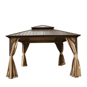 12X16 FT Outdoor Hardtop Gazebo,Gazebo With Galvanized Steel Double Roof Canopy And Curtains,Aluminum Metal Permanent Gazebo-Coolbibila - 1 of 4