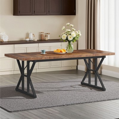 Lirago Brown 70.86" Farmhouse Dining Table Engineered Wood Metal Frame 31.49x70.86x29.52 6-Seater Kitchen Table
