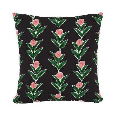 Black Floral Throw Pillow - Skyline Furniture: Modern Linen & Cotton Blend, Indoor Use, Zipper Closure, Removable Cover