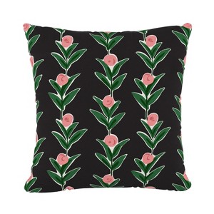Black Floral Throw Pillow - Skyline Furniture: Modern Linen & Cotton Blend, Indoor Use, Zipper Closure, Removable Cover - 1 of 4